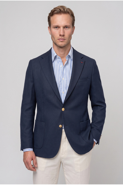 D'S Damat سترة Ds Damat Slim Fit من قماش الدوبيه باللون الأزرق الداكن