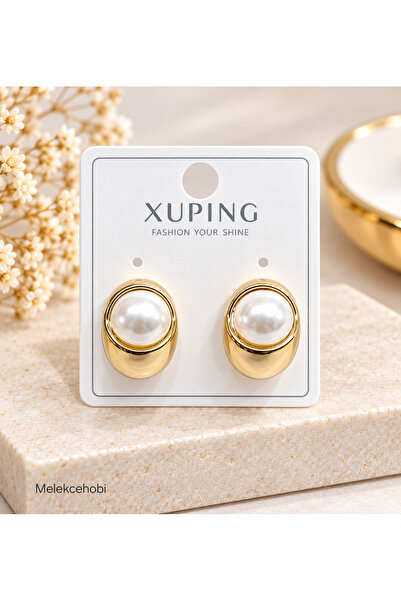 XUPING JEWELRY Melekcehobi Kadın Gold Incili Vintage Bombeli Küpe - Xuping VI...