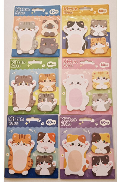 Modellino 6'lı 6 Farklı Renk 360 Yaprak Kitten Notes 3 Boy Kedili Yapışkanlı ...