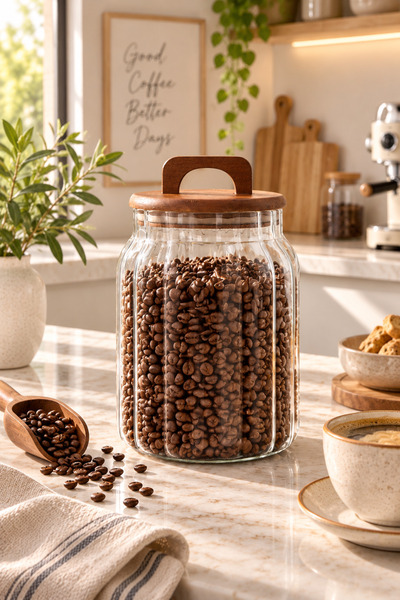 welcomein 1150 ML Akasya Kapaklı Borosilikat Çizgili Cam Kavanoz – Bitki Çayı...
