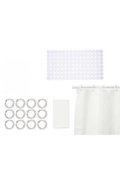 OEM Set perdea de duș și covoraș de baie, alb, 180x180cm și 68x63cm, material...