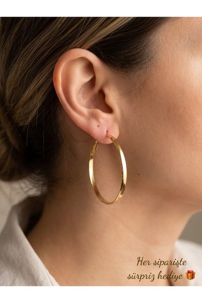 MODA Gold Color Flat Hoop Earrings - Stylish and Modern Steel Earrings