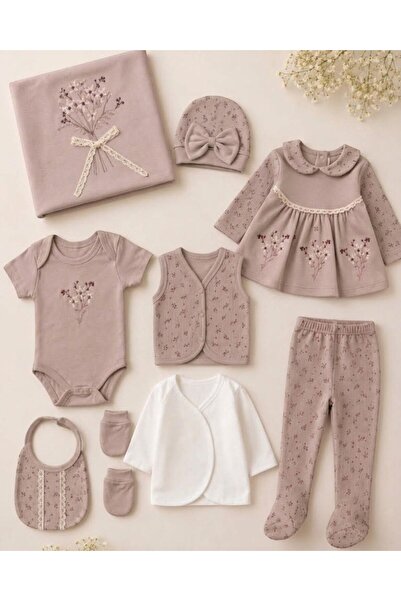 Ege Bebek Baby Girl Newborn Floral Embroidered Waffle Fabric Detailed 100% Co...