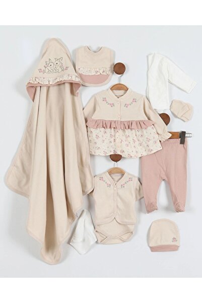 Ege Bebek Rabbit Embroidered Floral 10-Piece Baby Girl Hospital Outfit Set - ...