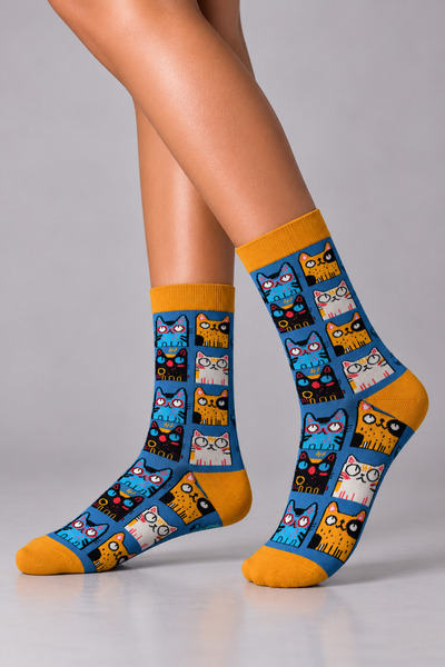 CARNAVAL SOCKS Kedili Çoklu Mavi Unisex Soket Çorap