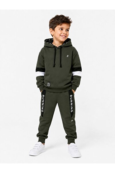 H&C COOLBOY H&C Boys' Hooded Two Thread Tracksuit Set Printed Jogger Bottom T...