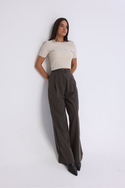 IDA Collection High Waist Wide Leg Trousers Brown
