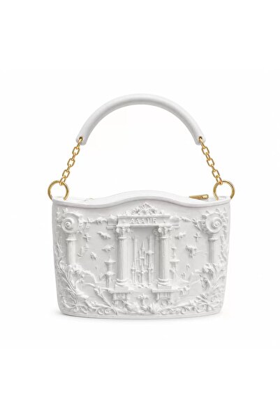İncilaPearla Antique Period Relief Patterned White Handbag – Special Design W...