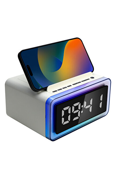 pazariz 6'sı 1 Arada Çalar Saat Bluetooth Hoparlör, Kablosuz Şarj, FM Radyo, RGB LED Ambiyans Işığı, Telefon Standı, USB ve MicroSD Destekli Taşınabilir Dijital Saat p14
