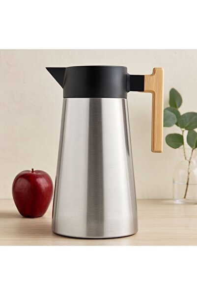 Mestore Steel Thermos 2L with Bamboo Handle - Double Sealed Lid, Keeps Hot fo...