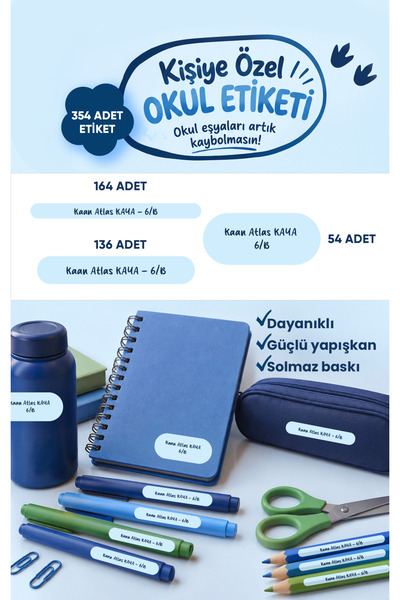 To Design Lab 354 Adet Düz Desensiz Mavi Okul Etiketi Kalem Etiketi Defter Et...