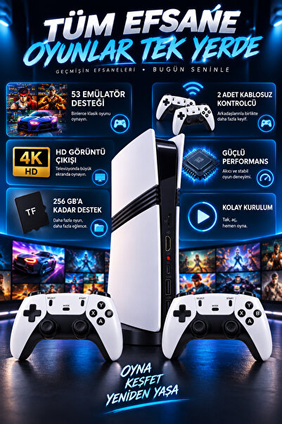 beemen GS5 Pro 53 Emülatör Destekli Retro Oyun Konsolu 2 Kablosuz Kol HDMI 256 GB TF Kart Desteği