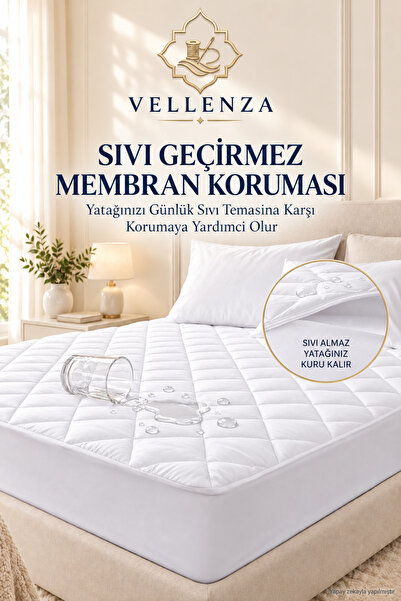 Vellenza 2’li Kapitoneli Sıvı Geçirmez Yatak Alezi Tam Lastikli Fitted Elyaf ...