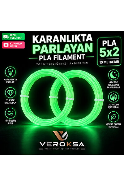 VEROKSA 3D Kalem Glow PLA Filament Karanlıkta Parlayan Fosforlu Filament 2x5 ...