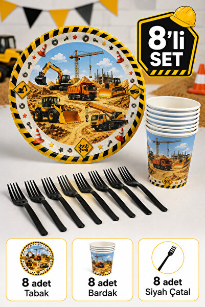 Baloncu Nene Construction Vehicles Themed Birthday Party Set for 8 People 24 ...