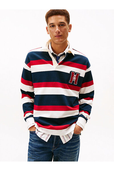 Tommy Hilfiger Men's Crest Stripped Rugby Sweatshirt