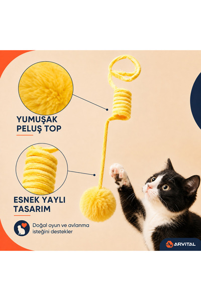 Arvital Elastic Spring-Hanging Plush Pompom Cat Toy 100 cm