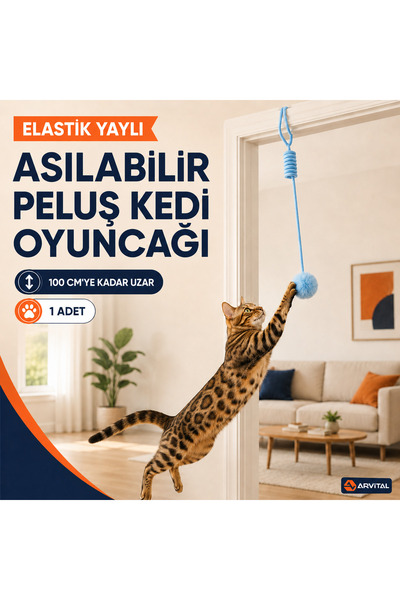 Arvital Elastic Spring-Hanging Plush Pompom Cat Toy 100 cm