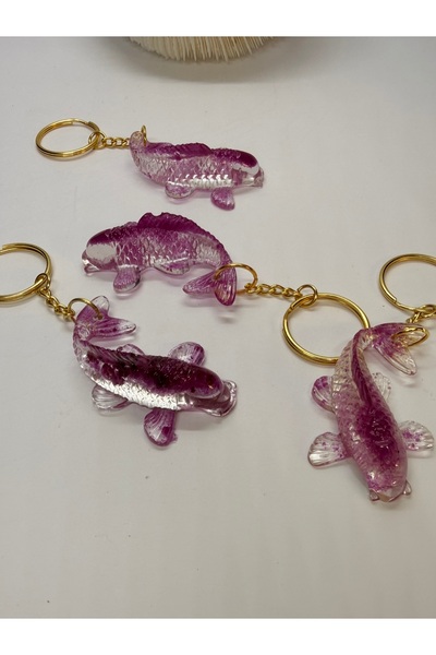 gemsartdeco Zinobar Natural Stone Epoxy Koi Fish Keychain 1 Piece