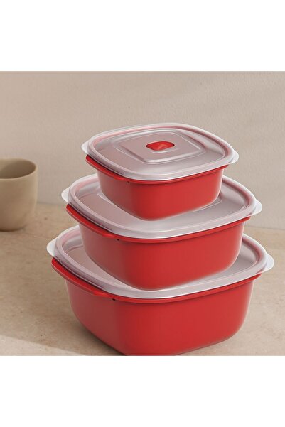 Mestore Red Square Storage Container Set of 3 (550/1100/2200 ml)
