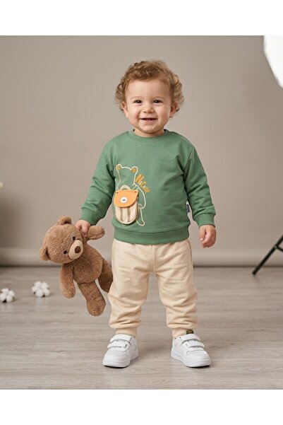 Ege Bebek Baby Boy Teddy Bear Bag Detailed 6-9-12-18-24 Months 2-Piece Stylis...