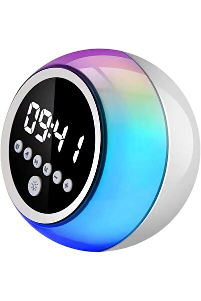 pazariz Çalar Saatli Bluetooth Hoparlör, RGB LED Gece Lambası, FM Radyo, Zamanlayıcı, Dokunmatik ve Ayarlanabilir Işık, USB Şarjlı Dijital Alarm Saati P12