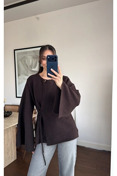 STYLE STOP Kadın Kolları Yırtmaçlı Tek Düğmeli Yandan Bağlamalı Bisiklet Yaka...