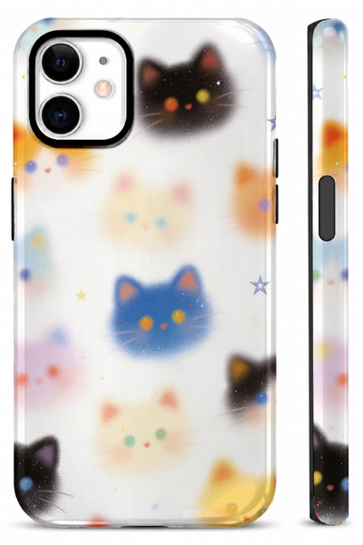 EDELFU iPhone 11 Compatible - Colorful Cat Heads Double Layer Cover, Shiny Su...