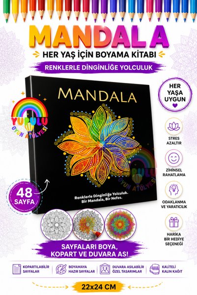 YUPULU Mandala Desenler Her Yaş İçin Boyama Kitabı Aile Aktivitesi Karne Hediye Paketi Yetişkin-Çocuk