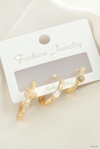 ZERO LAND Ilkestor 3 Pieces Heart Zircon Stone (231345) Earrings Yellow