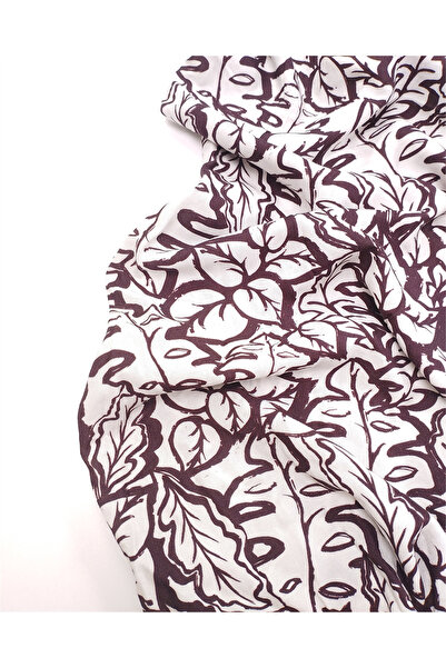 Kumaş Parça White with Red Brown Patterned Thin Draped Soft Viscose Voile Fab...