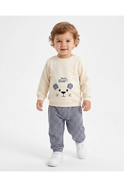 Ege Bebek Baby Boy Seasonal Plaid Pants with Teddy Bear Embroidery 9-12-18-24...