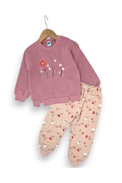 Egelite Kız Bebek Kışlık 3 İplik Şardonlu Çiçek Nakışlı 9-12-18-24-36 Aylık Ş...