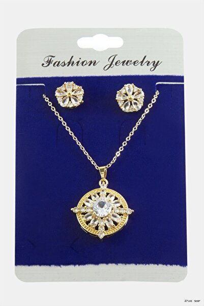 ZERO LAND Ilkestor Flower Zircon Stone Set Necklace (232033) Silver Color