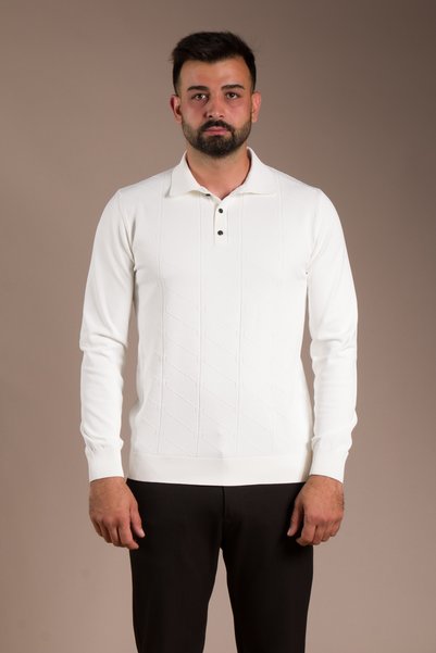 ZEKİ ÖZER Tricotaj pentru bărbați, alb, cu model, cu guler polo