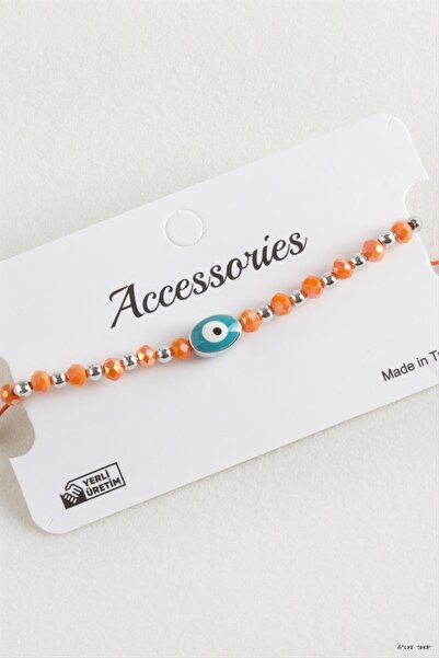 ZERO LAND Ilkestor Oval Nazar Crystal Macrame Rope Bracelet 1 (225535) cm Orange