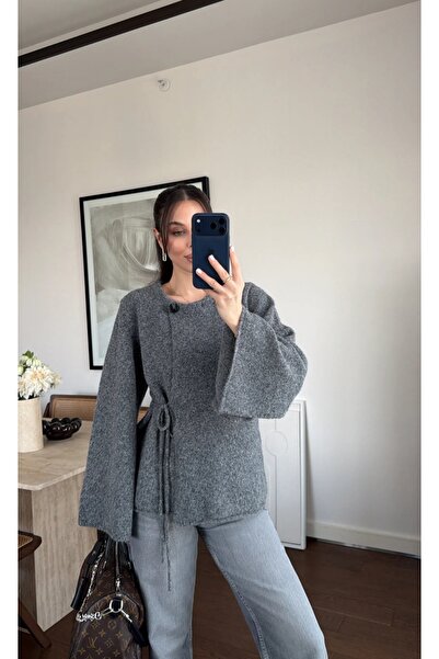 STYLE STOP Kadın Kolları Yırtmaçlı Tek Düğmeli Yandan Bağlamalı Bisiklet Yaka...