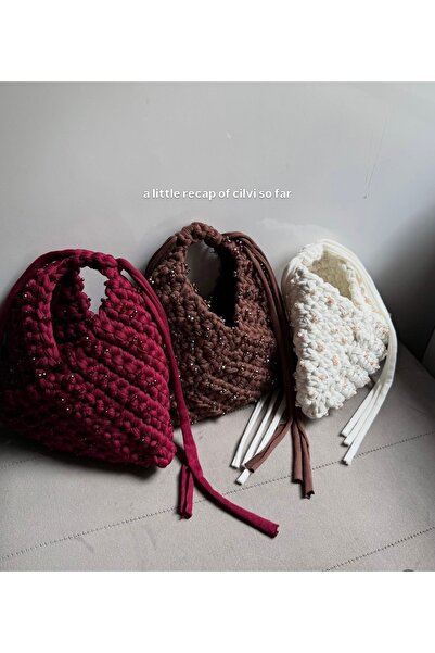 Zes Store hayalinizdeki ürün burada Handmade Knitting Bead Detailed Handbag