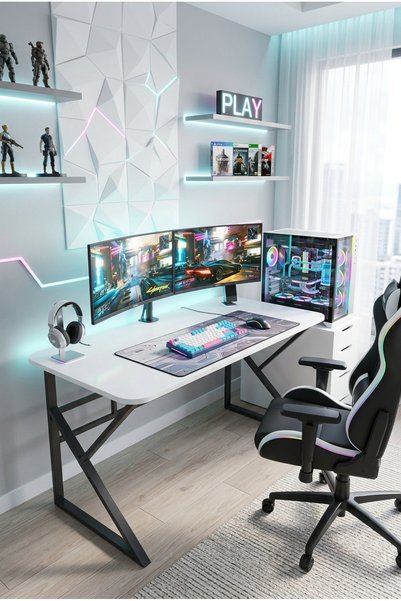 tekahome Oyuncu Masası Ofis masası Bilgisayar Masası Çalışma Masası Beyaz - S...