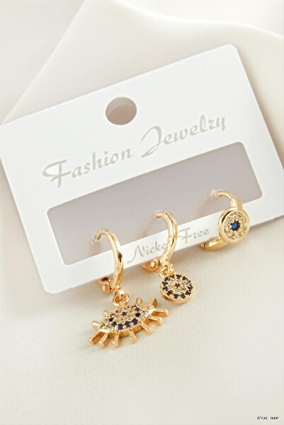 ZERO LAND Ilkestor 3 Pieces Eye Evil Eye Zircon Stone (231335) Earrings Yellow