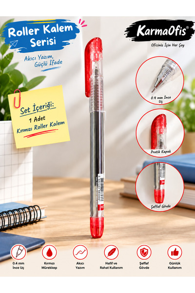 KarmaOfis 0.4 mm Fine Tip Rollerball Pen – Red |   1 Piece Optional