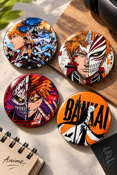 Mashspot Bleach 58mm 4'lü Rozet Seti Ichigo Kurosaki Anime Çanta Mont Ceket R...
