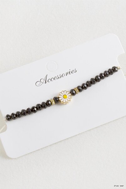 ZERO LAND Ilkestor Daisy Crystal Macrame Rope (225551) Bracelet Black