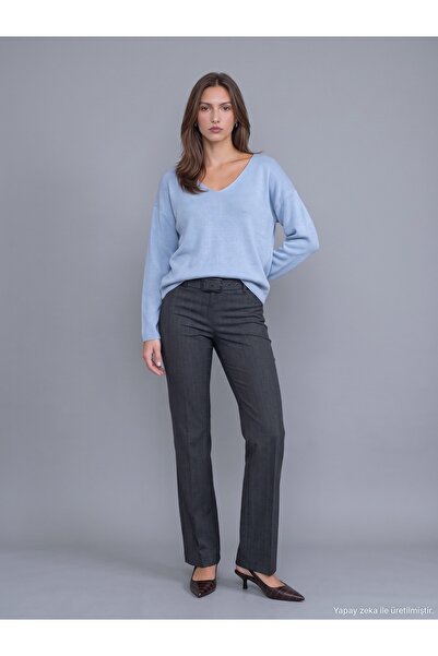 Dilvin 72790 Tokalı Çizgili Çan Pantolon-Gri