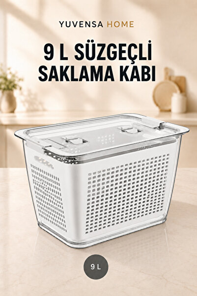 Yuvensa Home 9 L Süzgeçli Saklama Kabı – Meyve Sebze Yıkama Kabı ve Buzdolabı...