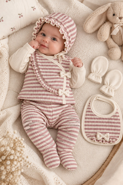 My Babies Label مجموعة من 5 قطع من قماش مضلع مزين بفيونكة مكشكشة لحديثي الولا...