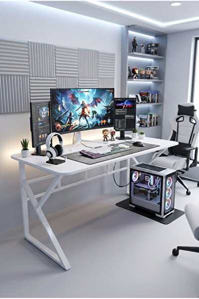 TekHome Oyuncu Masası Ofis masası Bilgisayar Masası Çalışma Masası Beyaz - Be...
