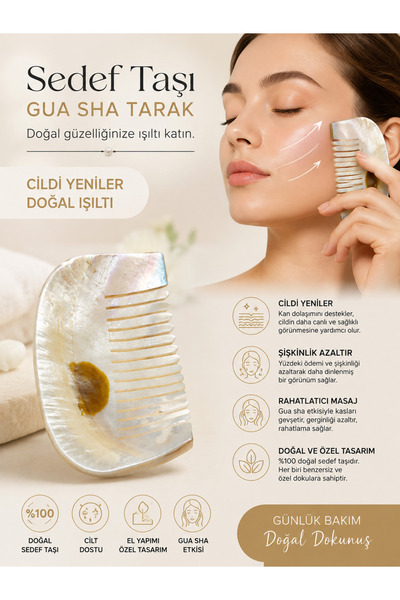 Leyandoğaltaş ı Gua Sha Tarak – Doğal Taşı Yüz ve Saç Derisi Masaj Tarağı
