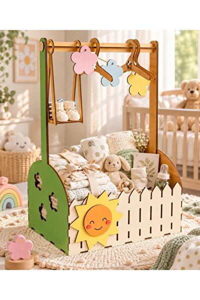 TİNY WONDERS TOY STORE Yenidoğan Bebek Hediye Kasası Ahşap Askılı Hediye Kutu...