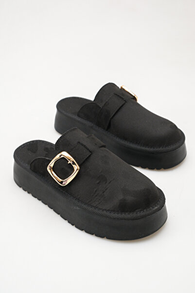 meyra'nın ayakkabıları Black Suede Buckle Women's Daily Comfortable Sabo Slip...